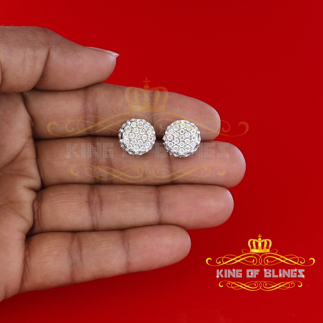 King Of Bling's 925 Sterling White Silver 0.10ct Diamond Flower Earrings For Women's & Men's