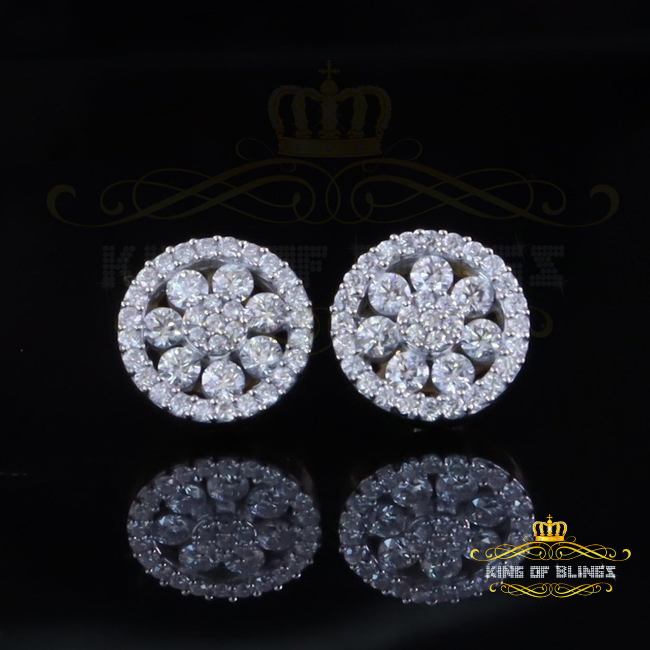 King  of Bling's Big Yellow Flower Stud 1.50ct VVS D Moissanite Men's/Womens 925 Silver Earrings KING OF BLINGS