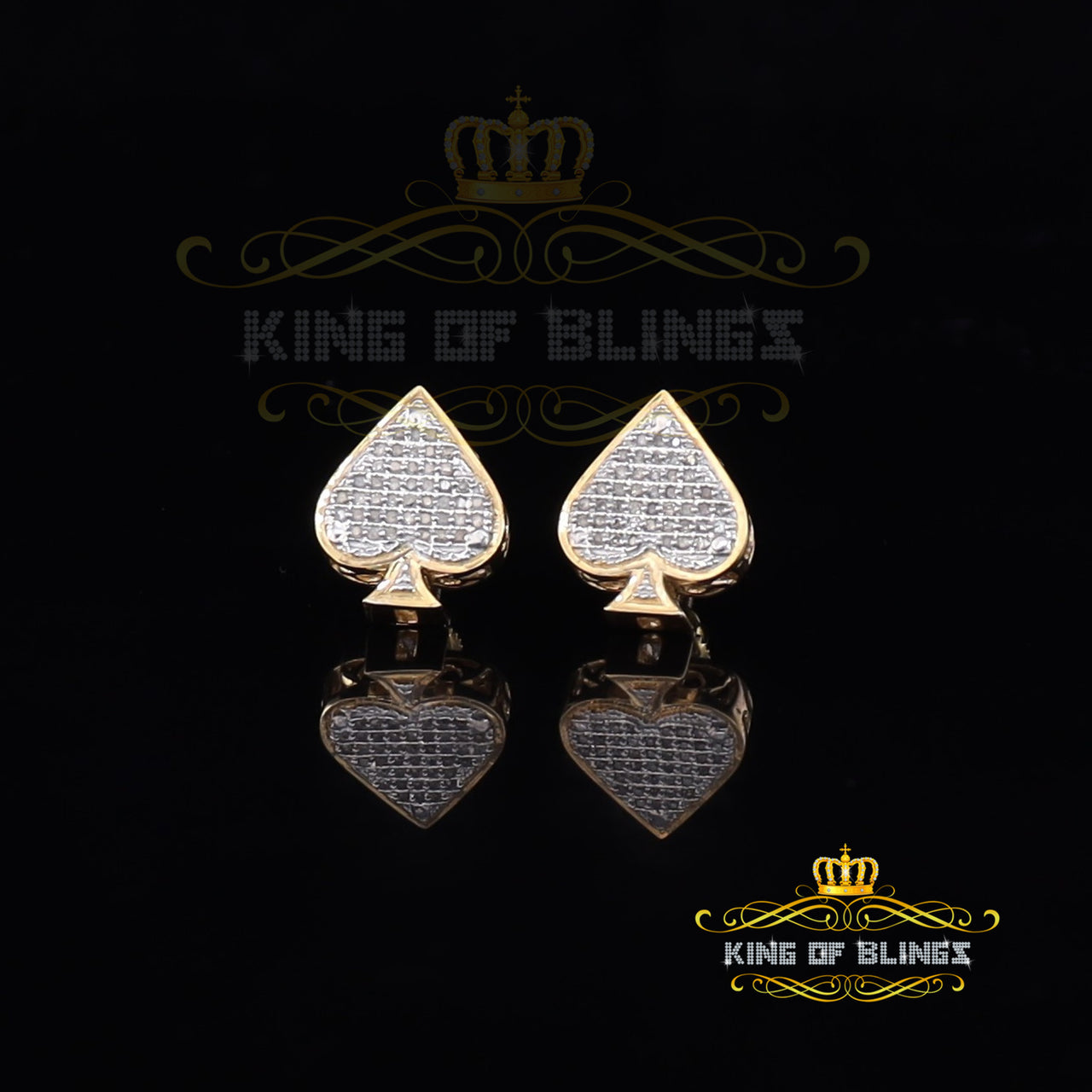 King of Blings-925 Sterling Silver Yellow 0.20ct Diamond For Women's / Men's Stud Heart Earring KING OF BLINGS