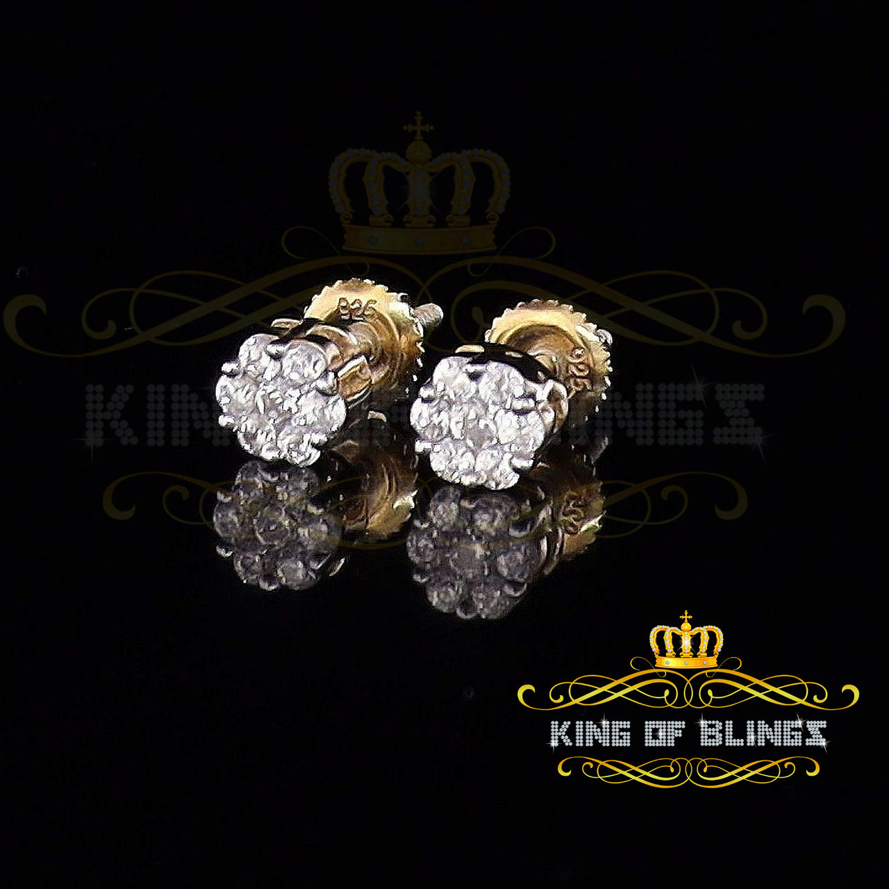 King of Bling's 1.14ct Cubic Zirconia 925 Yellow Silver Sterling Hip Hop Floral Women's Earrings