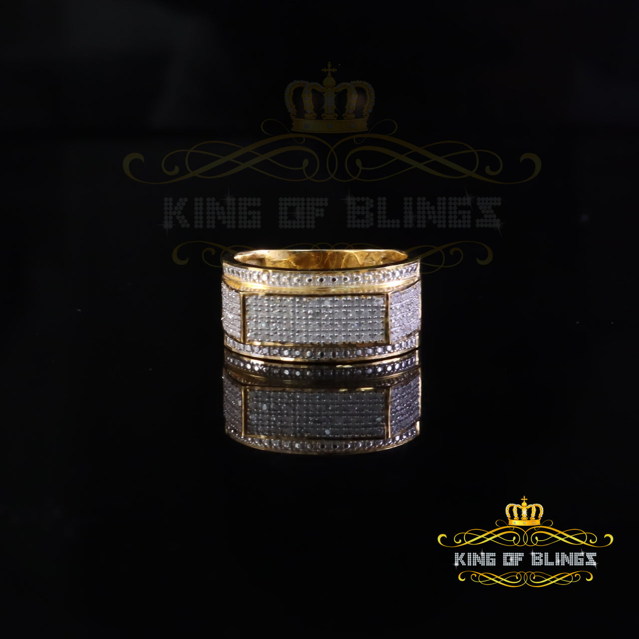 King Of Bling's Real Diamond Men's 0.33ct 925 Sterling Silver Yellow Band Style Ring Size 10 KING OF BLINGS
