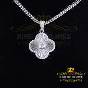 King Of Bling's 3.00ct VVS D Silver Solitaire Moissanite For Women's White Clover Charm Pendant KING OF BLINGS
