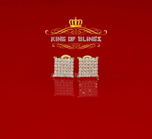 King of Bling's Aretes Para Hombre 925 Yellow Silver 0.72ct Cubic Zirconia Round Womens Earrings KING OF BLINGS