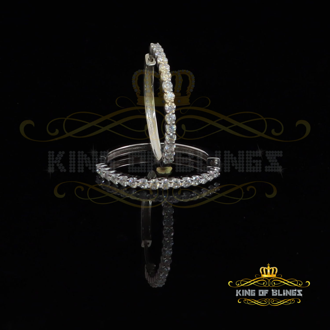 King of Bling's 3.00ct Moissanite White 925 Sterling Silver Women's In and Out Hoop Earrings