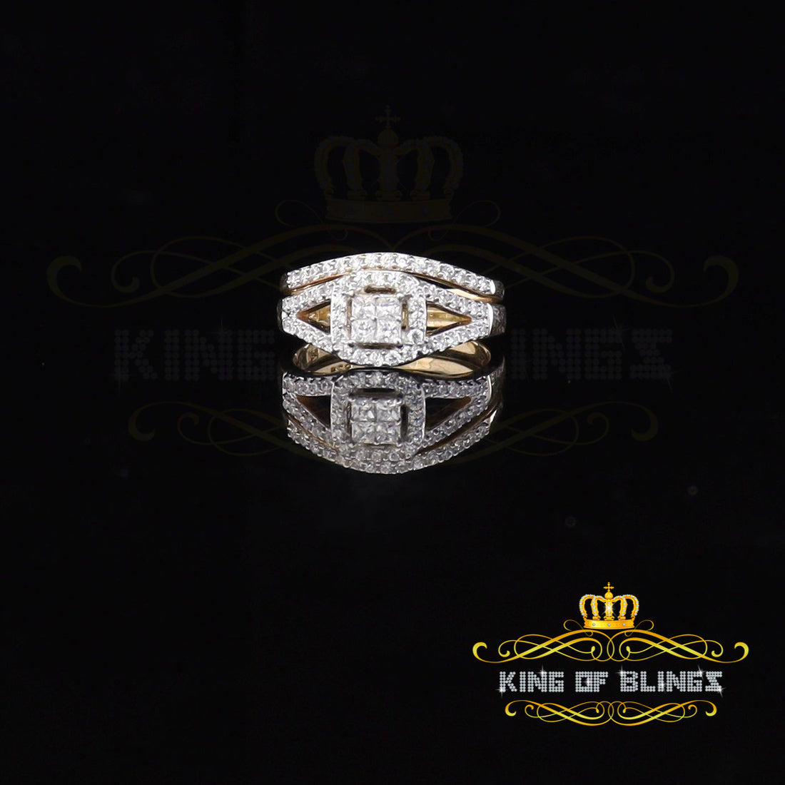 King Of Bling's 925 Sterling Yellow Silver Square 1.50ct Cubic Zirconia Womens Ring Size - 9 KING OF BLINGS