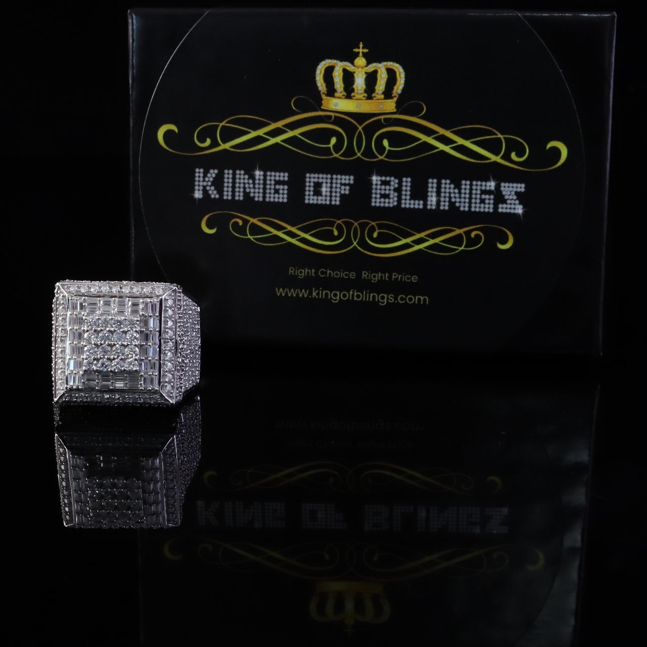 King of Bling's Men's/Womens 925 Silver White 5.50ct VVS 'D' Moissanite 3D Square Rings Size 10 King of Blings