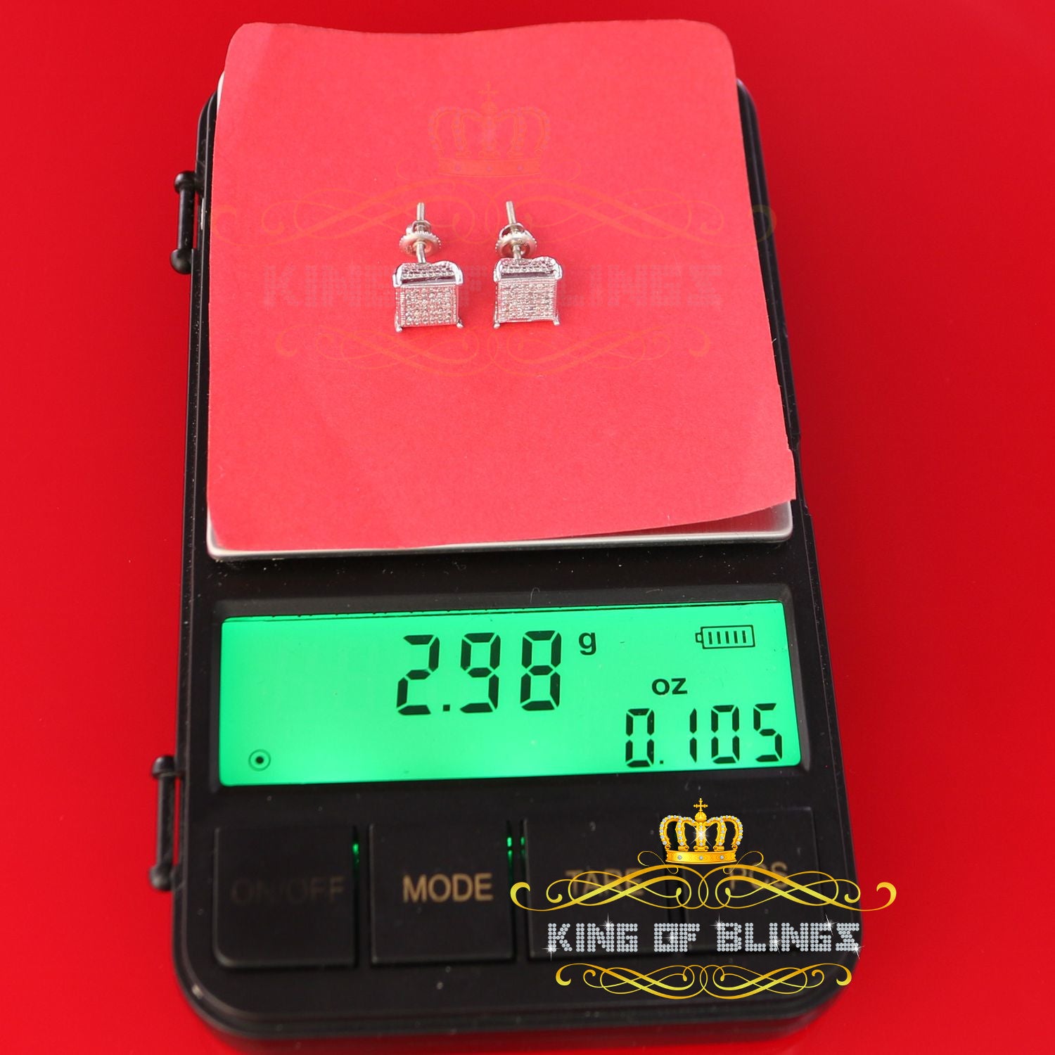 King Of Bling's 0.20ct Diamond Collection White 925 Sterling Silver Women & Men Square Earrings KING OF BLINGS