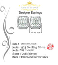 King of Blings- White 925 Silver 0.96ct Cubic Zirconia Women's Hip Hop Baugette Square Earrings KING OF BLINGS