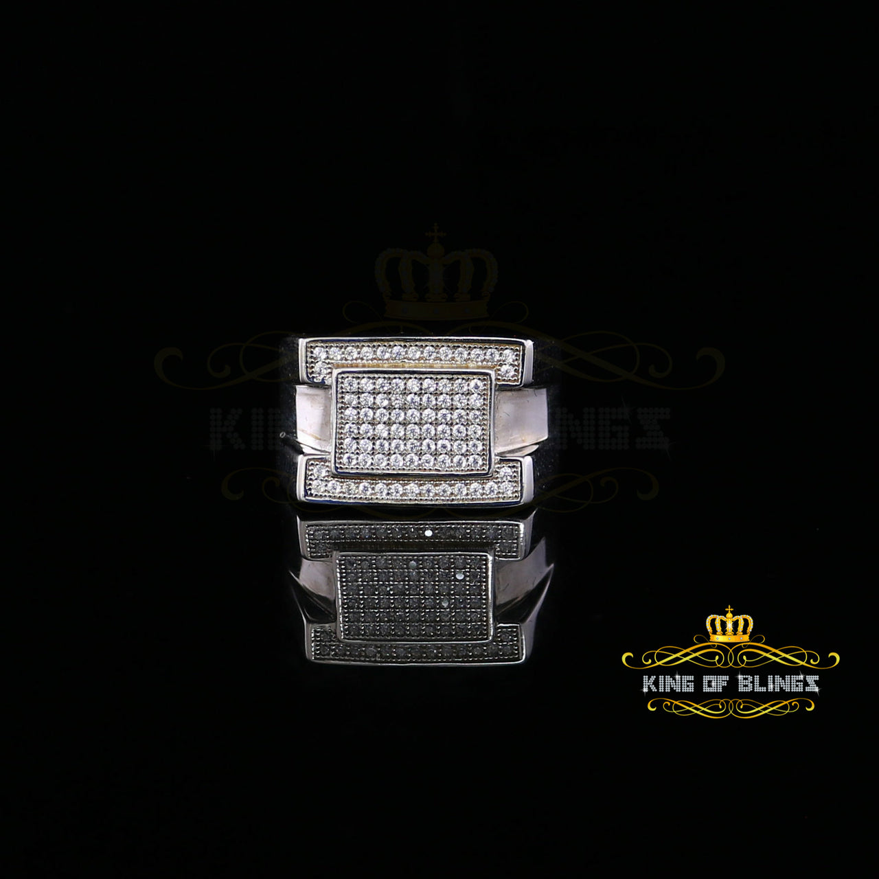 King Of Bling'sWhite Silver 0.85ct Cubic Zirconia Fashion Luxury Rectangle Men's Rings Size10