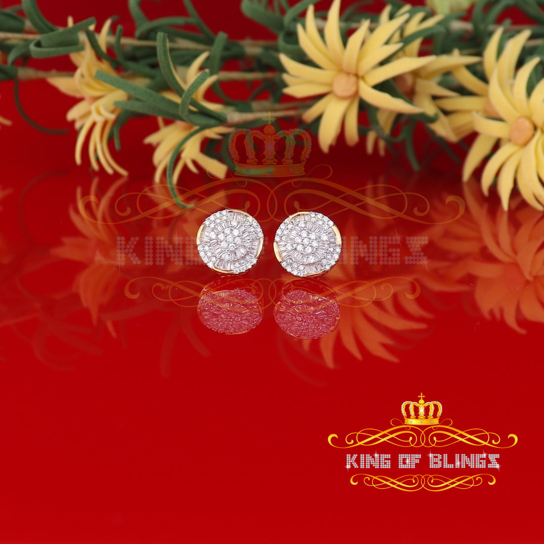 King of Bling's Aretes Para Hombre 925 Yellow Silver 0.96ct Cubic Zirconia Round Ladies Earrings KING OF BLINGS