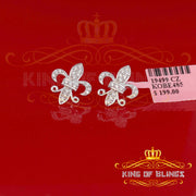 King of Blings- 925 White Silver Women's Fleur de Lis Screw Back 0.36ct Cubic Zirconia Earrings KING OF BLINGS