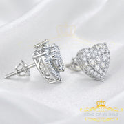 King of Bling's Aretes Para Hombre 925 White Silver 1.64ct Cubic Zirconia Heart Women's Earrings KING OF BLINGS