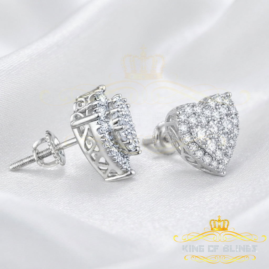 King of Bling's Aretes Para Hombre 925 White Silver 1.64ct Cubic Zirconia Heart Women's Earrings KING OF BLINGS