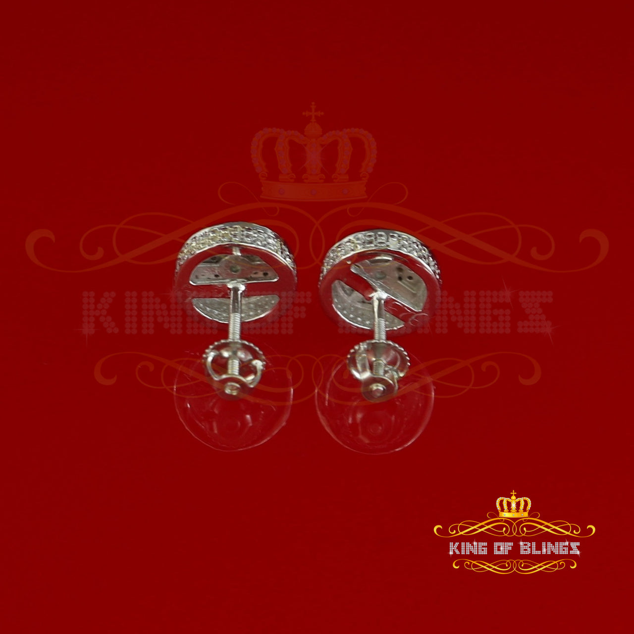 King Of Bling's Women's 925 White Sterling Silver 0.15ct Diamond Men's Round-Shape Stud Earrings