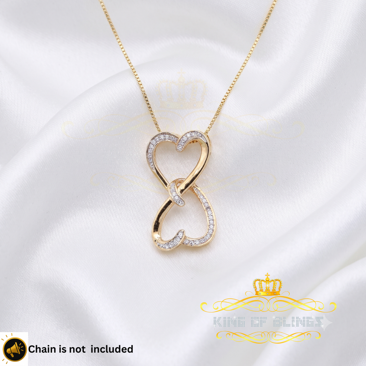 King Of Bling's Real 0.15 ct Diamond Sterling Silver Double Heart Charm Necklace Yellow Pendant KING OF BLINGS