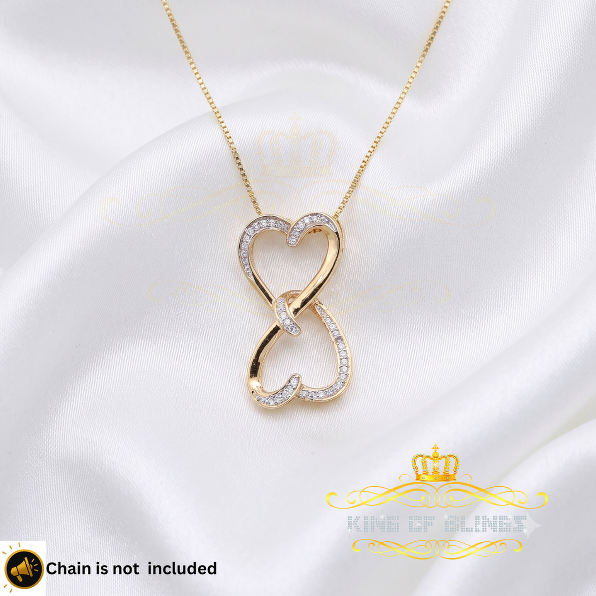 King Of Bling's Real 0.15 ct Diamond Sterling Silver Double Heart Charm Necklace Yellow Pendant KING OF BLINGS