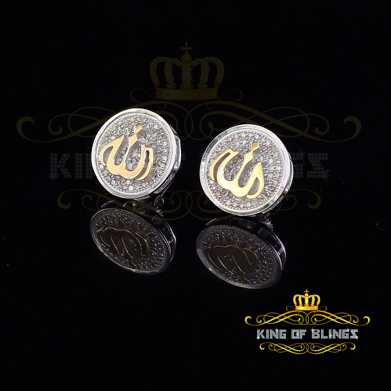 King Of Bling's 0.33ct Diamond 925 Sterling Silver White Round Allah Earring For Men's / Women's
