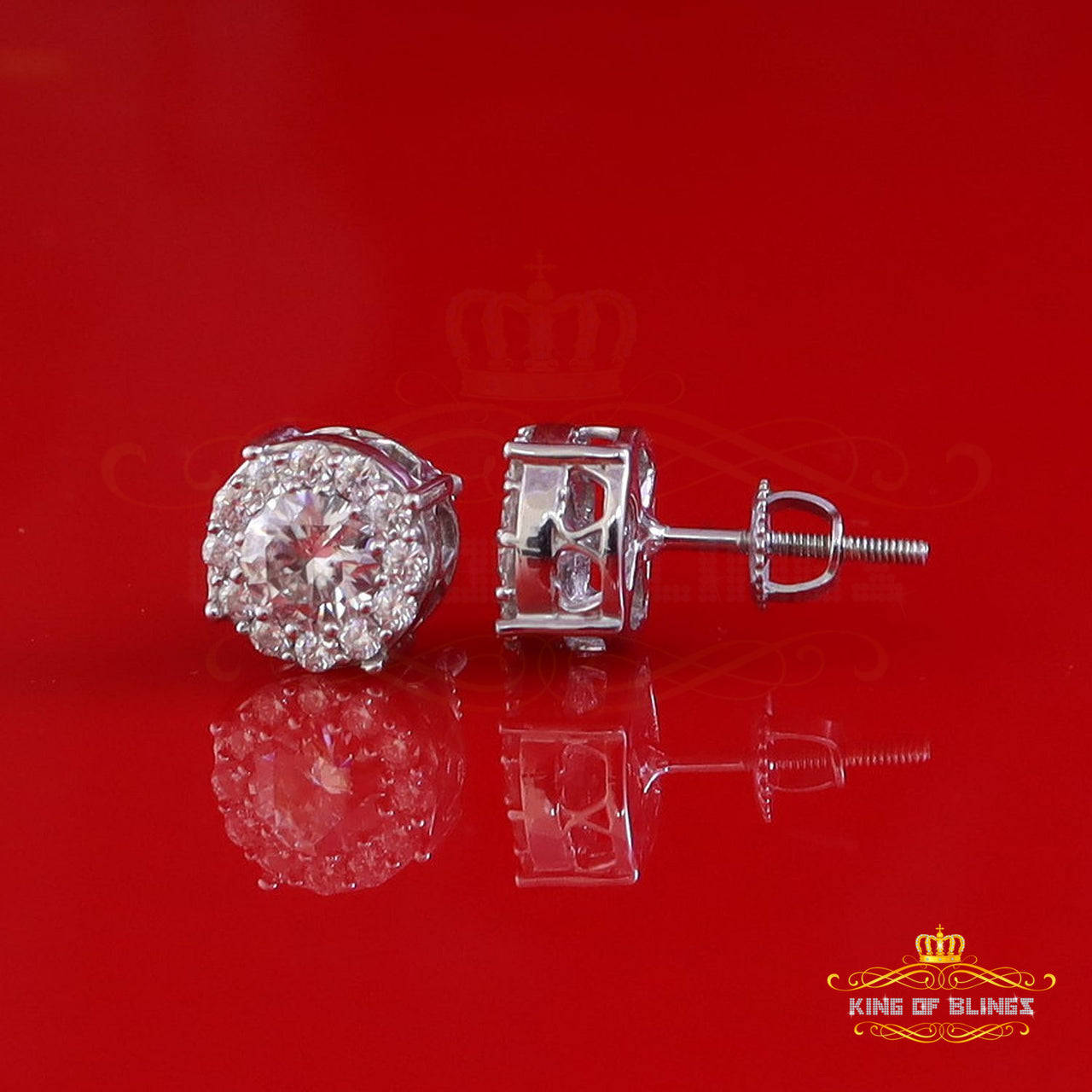 King of Bling's 0.75ct Cluster Earrings For Mens & Womens Moissanite 925 Sterling Silver White