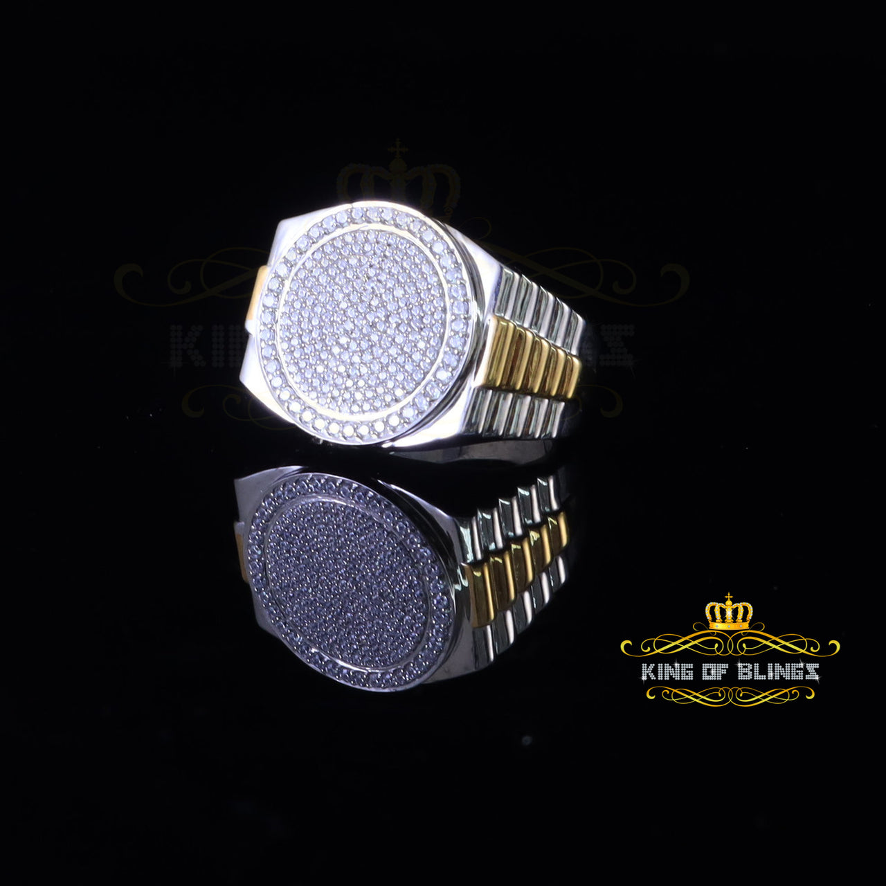 King Of Bling's925 silver Jewelry White 2.50CT CZ Wide Round Mens Adjustable Ring Size 11 to 13