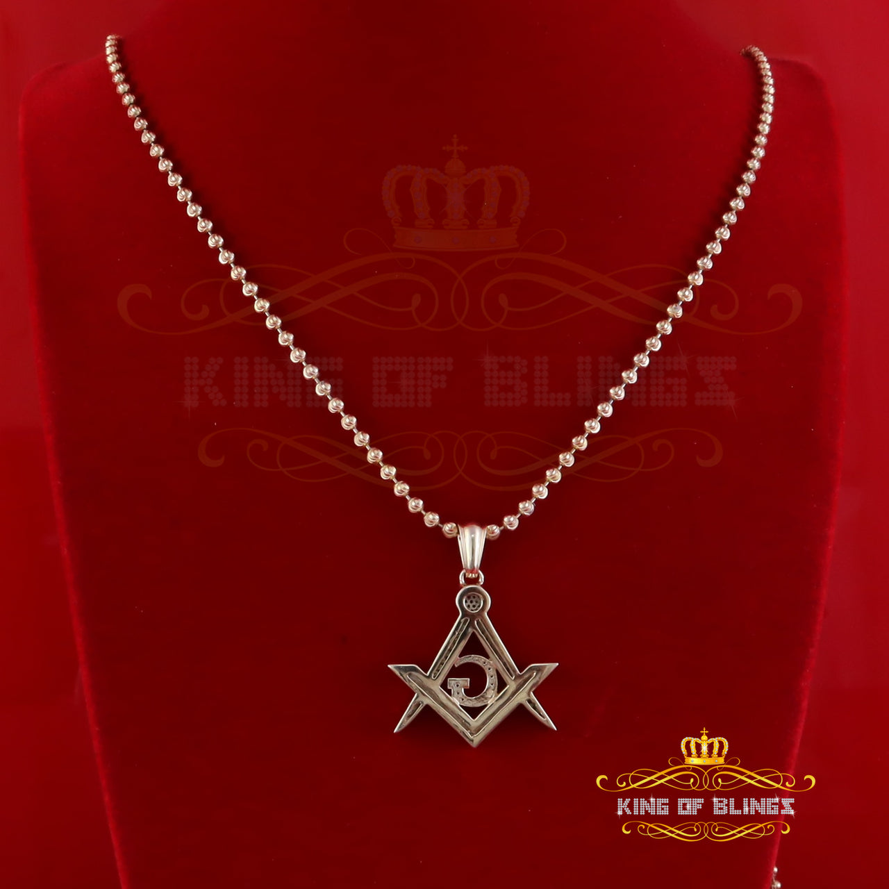 King Of Bling's Masonic Alphabet G 0.33ct Diamond Silver Yellow Charm Fashion Necklace Pendant