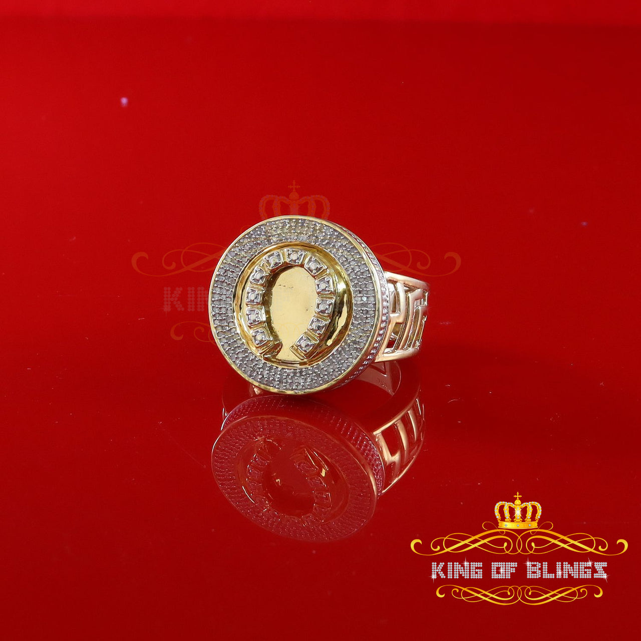 King Of Bling's 0.40 CT Real Diamond 925 Yellow Silver Mens Adjustable Ring From Size 10 to 12