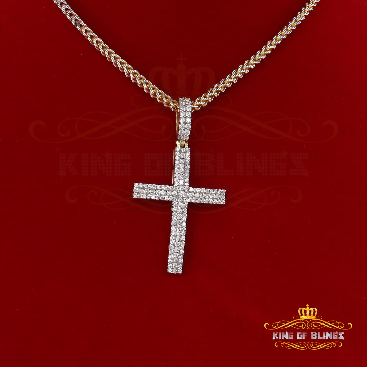 Yellow 925 Sterling Silver Cross Pendant with 2.00ct Cubic Zirconia Stone