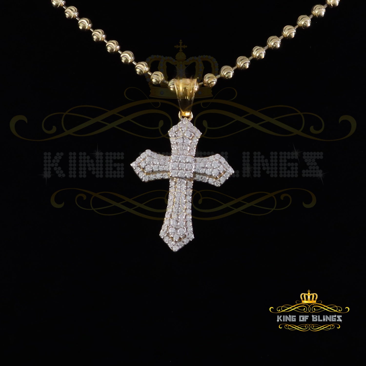 King Of Bling's New Pantone 925 Yellow Sterling Silver 1.00ct VVS D Clr. Moissanite Cross Pendant KING OF BLINGS