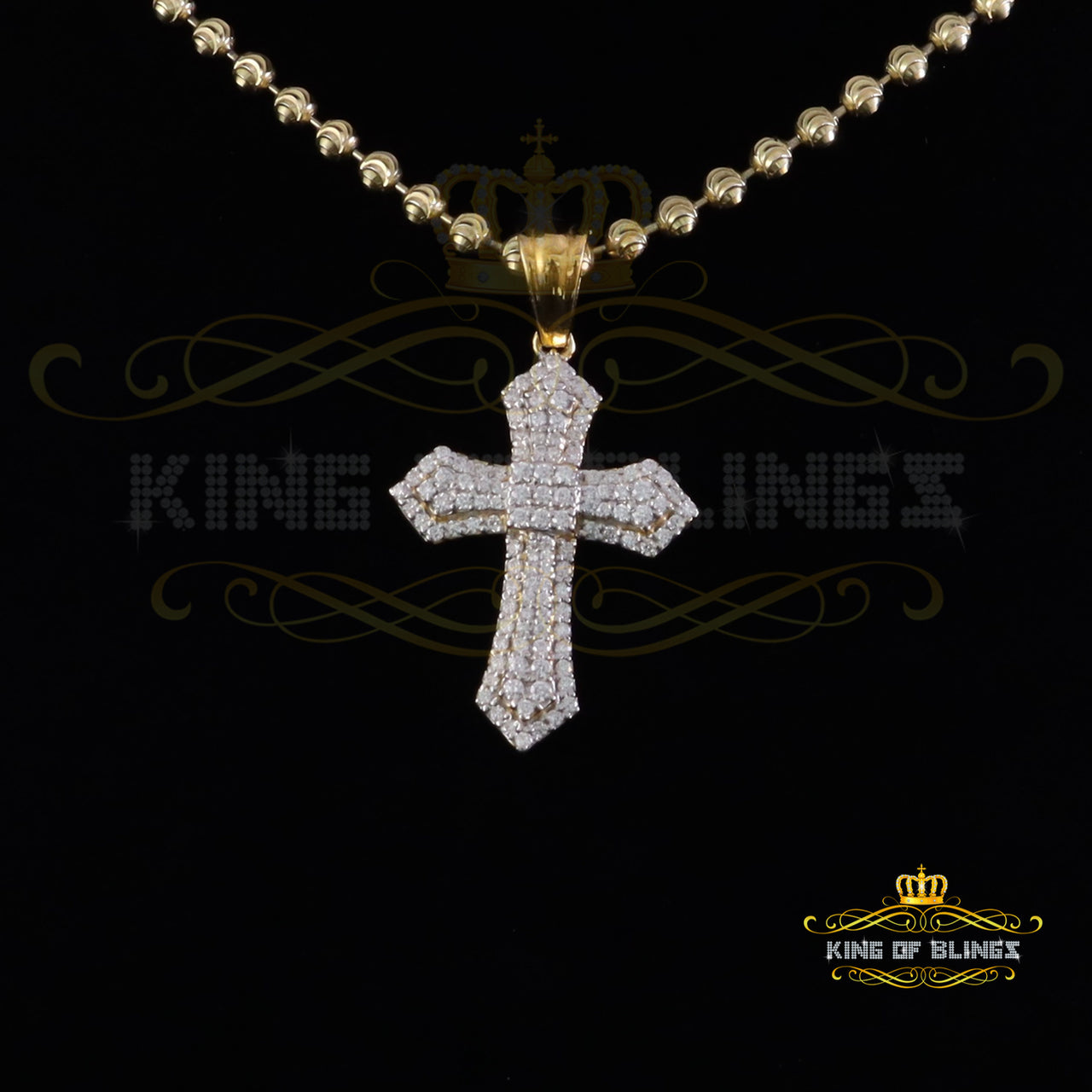 King Of Bling's New Pantone 925 Yellow Sterling Silver 1.00ct VVS D Clr. Moissanite Cross Pendant KING OF BLINGS