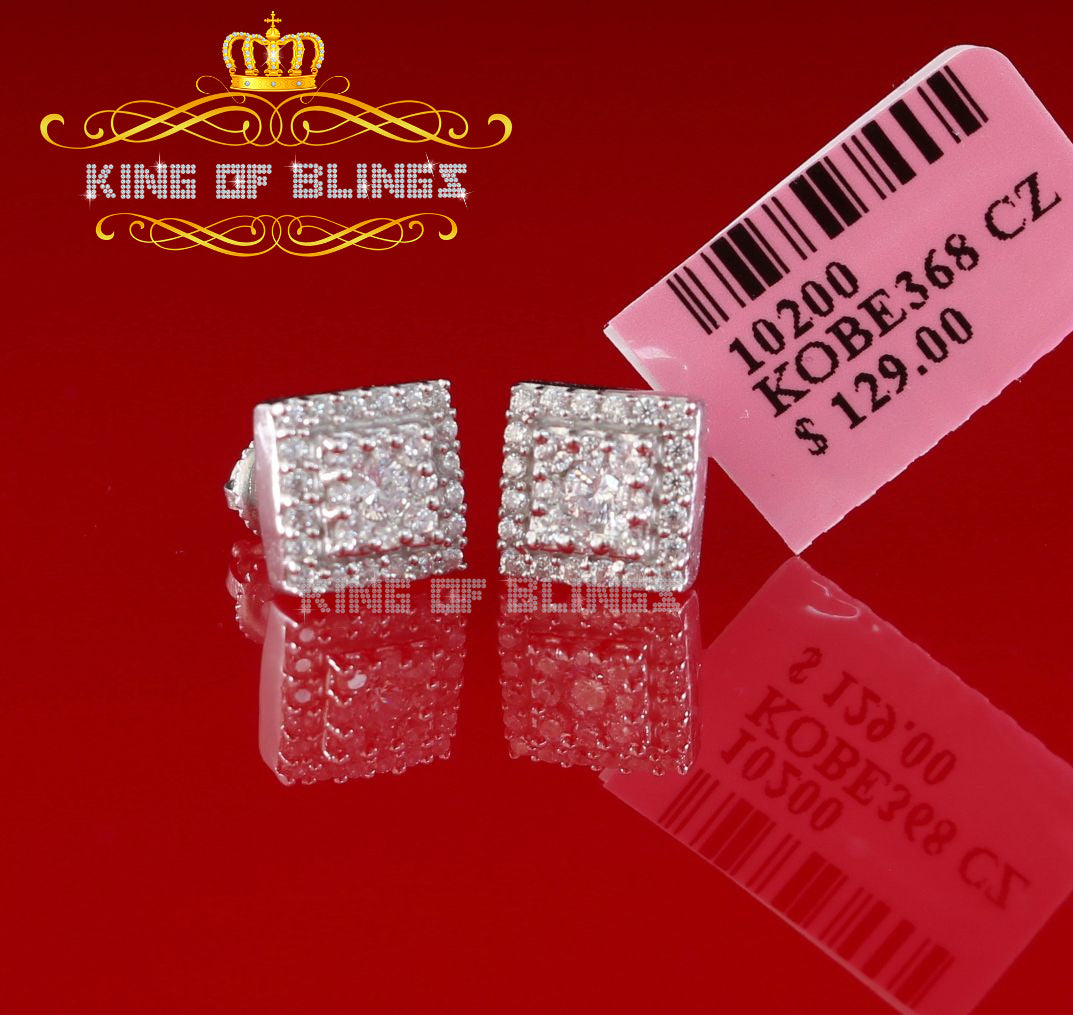 King of Blings- 1.2ct Cubic Zirconia 925 White Sterling Silver Women's Hip Hop Square Earrings KING OF BLINGS