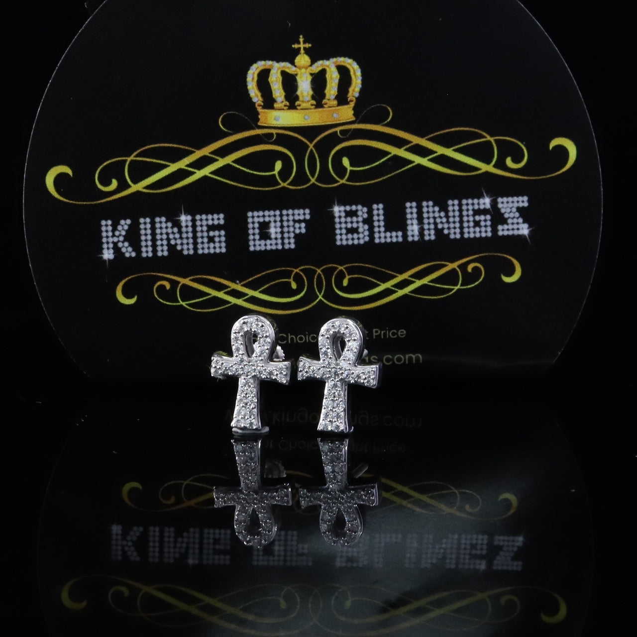King of Bling's 0.50ct VVS 'D' Moissanite Men's/Womens 925 Silver White Ankh Stud Earrings