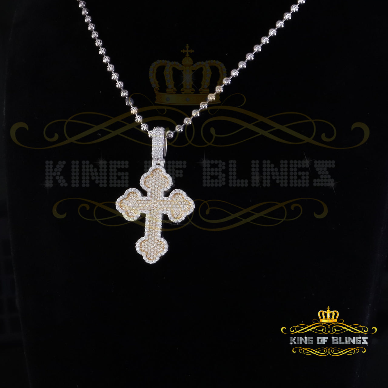 King Of Bling's 925 Sterling White Silver 2.50ct VVS D Clr.Moissanite Cross Pendant Men/ Women. KING OF BLINGS