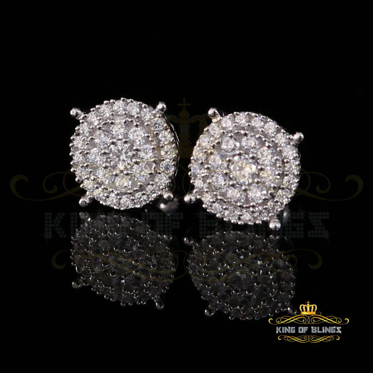 King of Blings- 1.96ct Cubic Zirconia Aretes Para Hombre 925 White Silver Women's Round Earring KING OF BLINGS