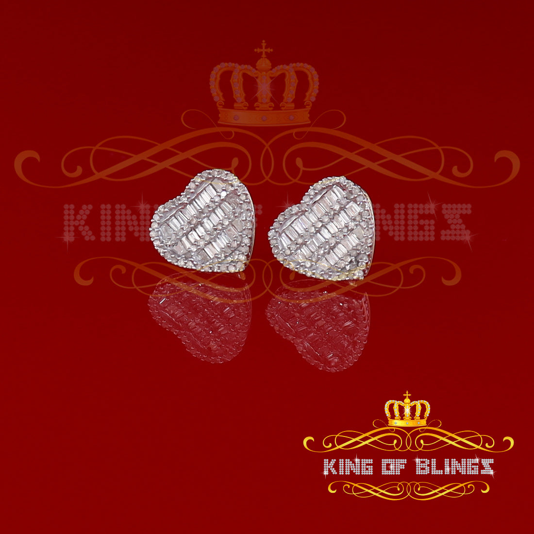 King of Blings-Micro Pave 0.66ct Real Diamonds 925 Yellow Silver Women's & Men's Heart Earrings