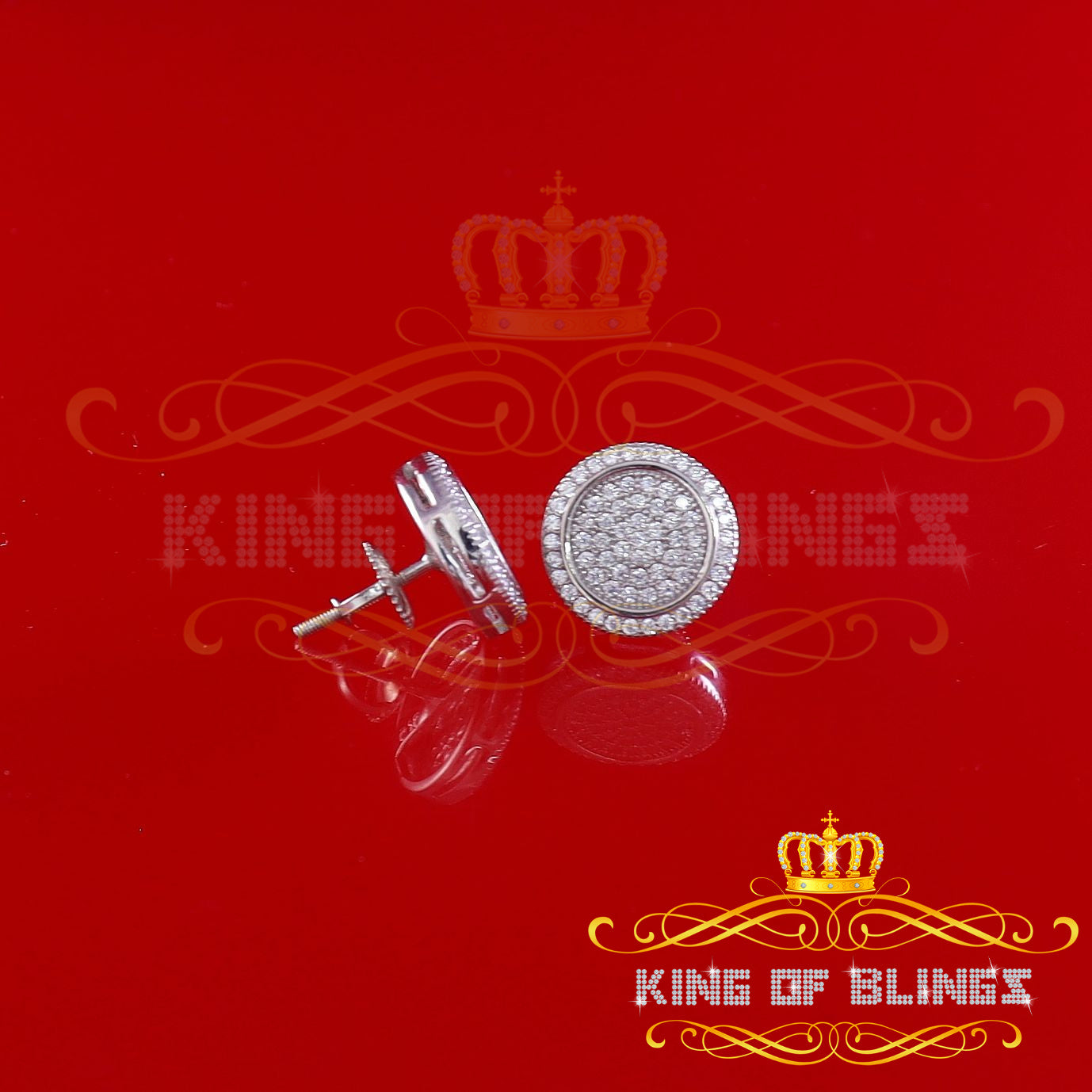 King of Blings- Aretes Para Hombre 925 White Silver 1.07ct Cubic Zirconia Round Women's Earrings KING OF BLINGS