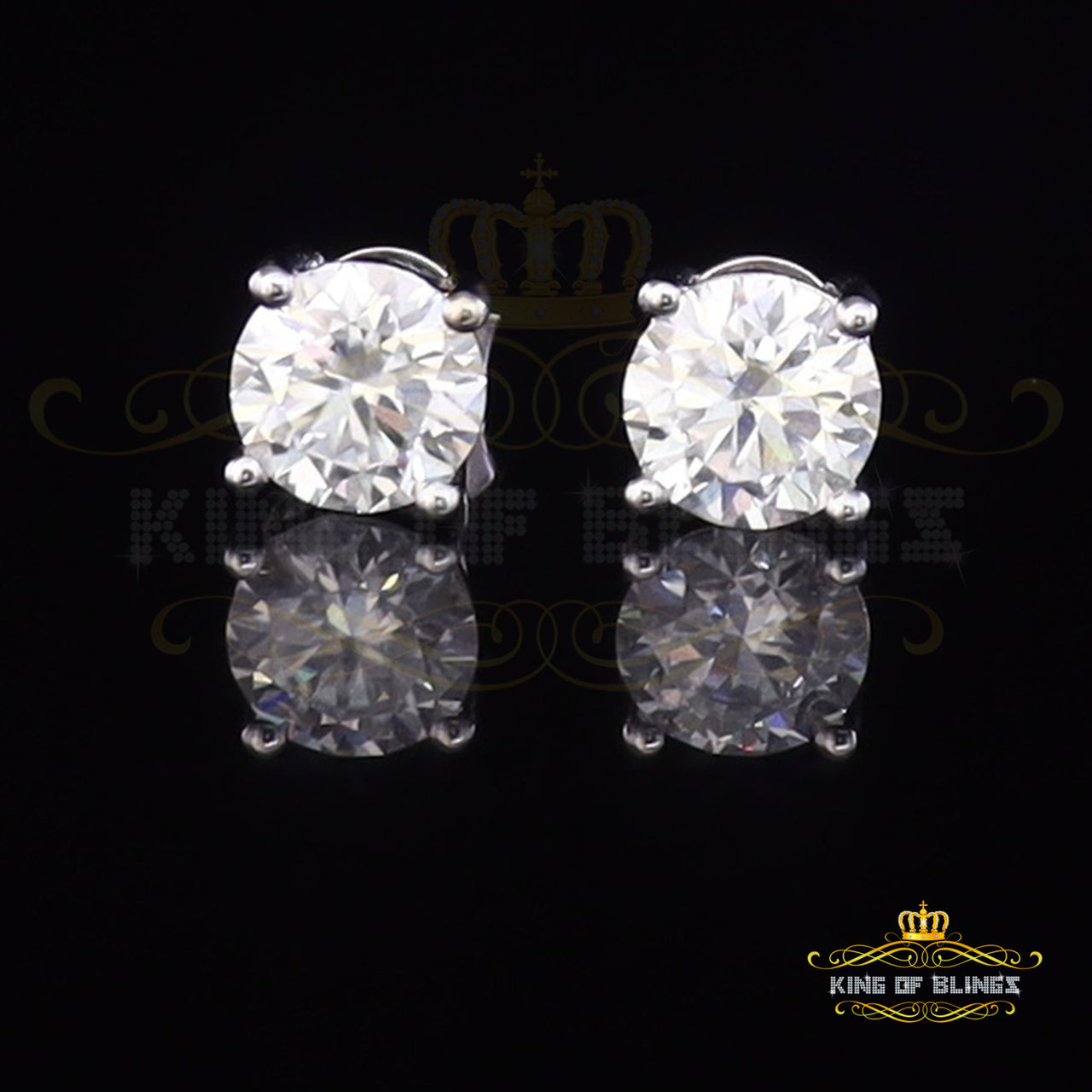 King of Bling's 0.50ct VVS 'D' Moissanite Men's/Womens 925 Silver White Round Stud Earrings KING OF BLINGS