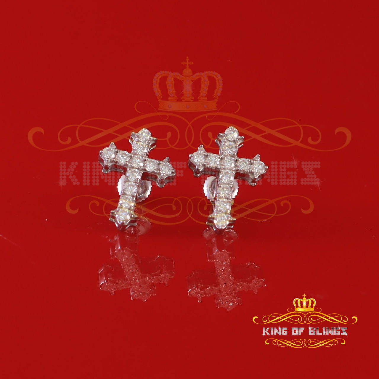King of Bling's 1.00ct Moissanite White 925 Sterling Silver Women's Cross Earrings
