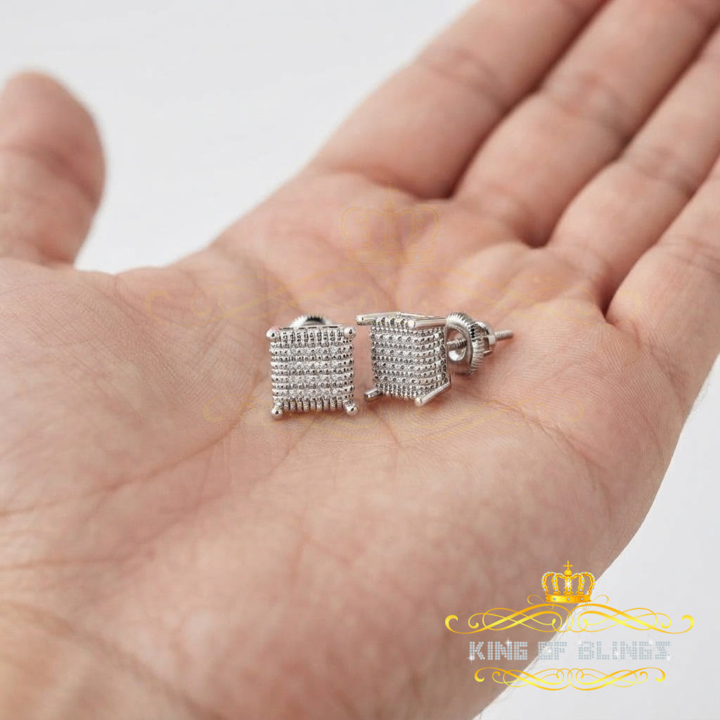 King Of Bling's 0.10ct Diamond Aretes Para Hombre 925 Silver Women & Men White Square Earring KING OF BLINGS