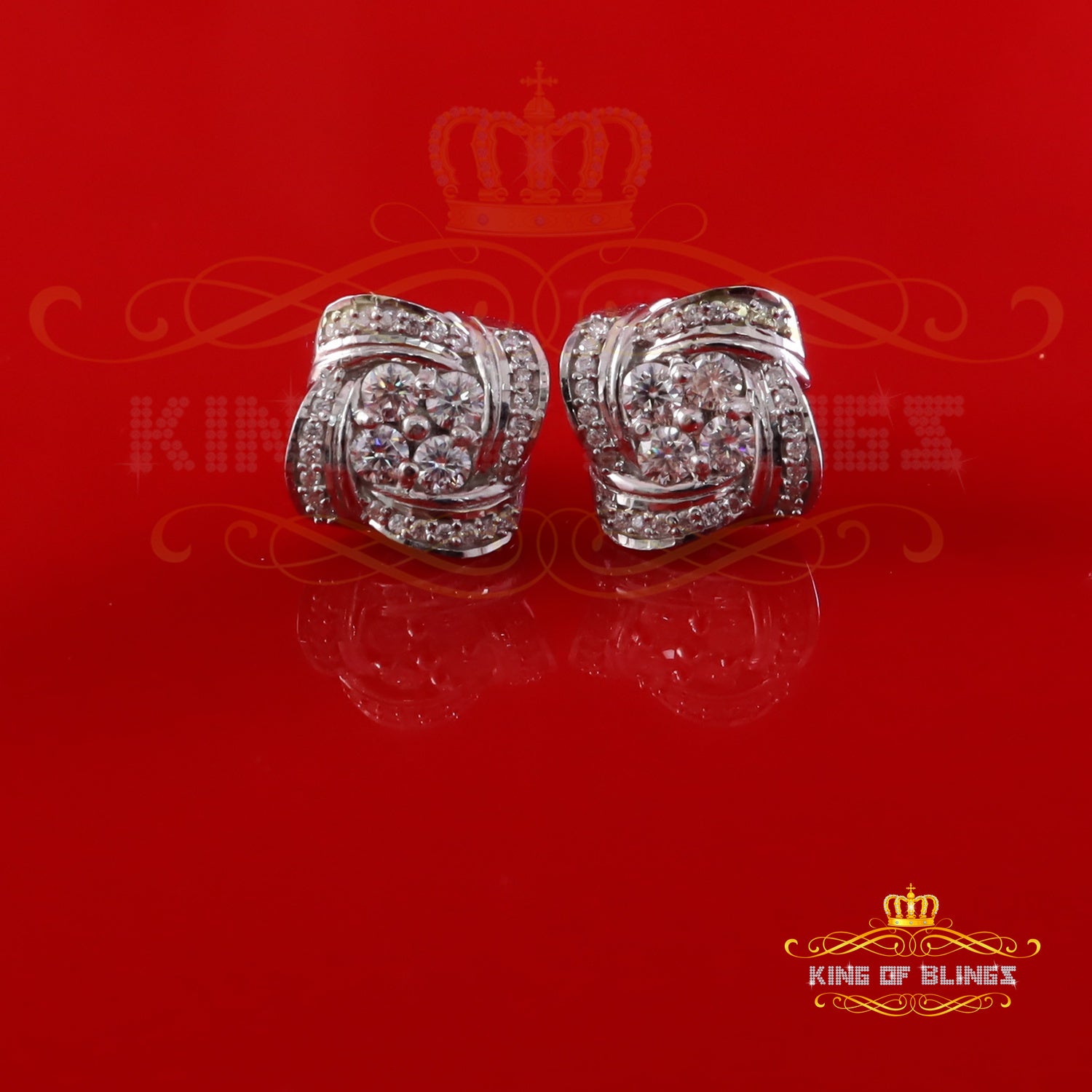 King of Bling's New 1.00ct VVS 'D' Moissanite 925 White Silver Men's/Womens Square Stud Earrings KING OF BLINGS