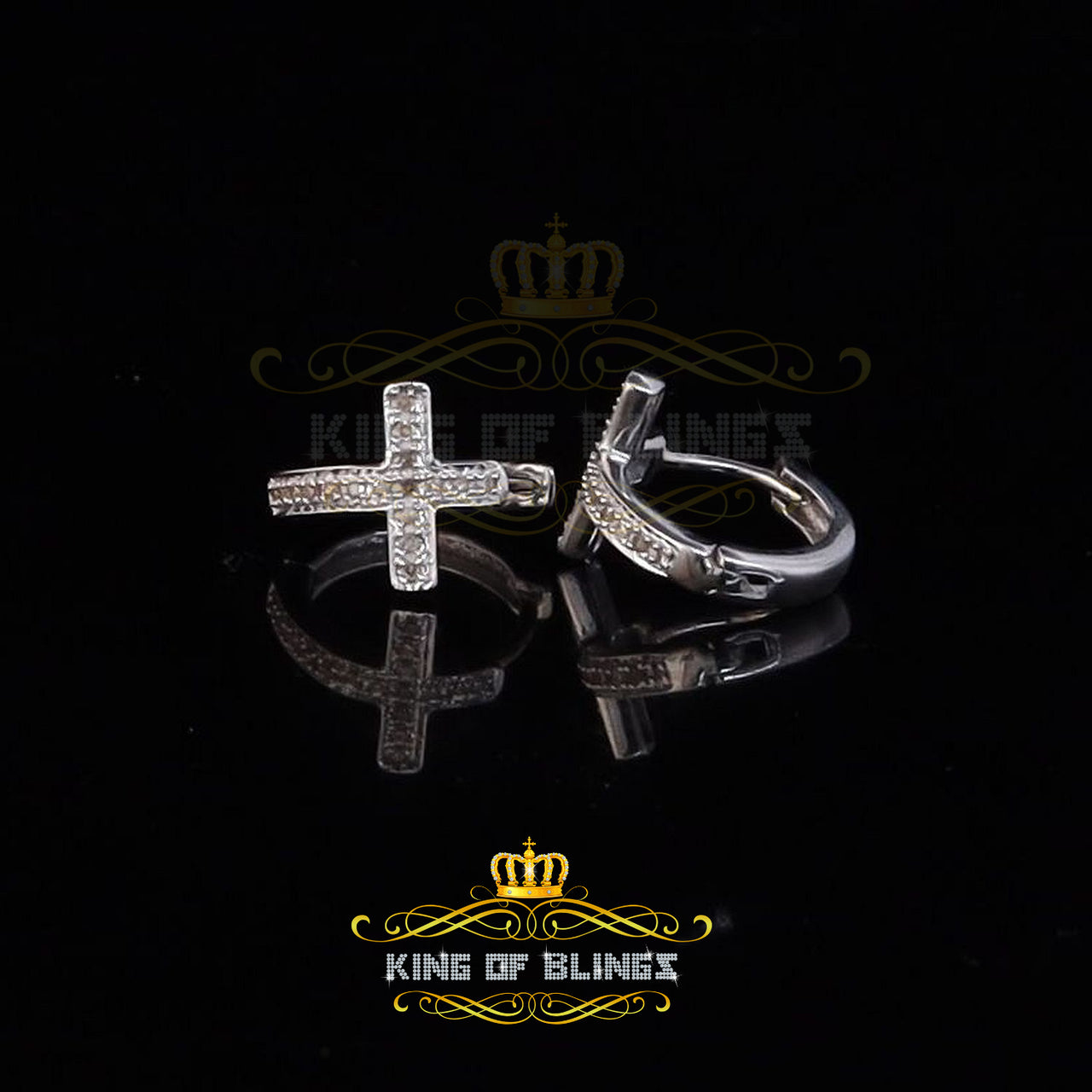 King Of Bling's 0.15ct Diamond 925 Sterling Silver White Hoop Stud Earring For Men's / Women's