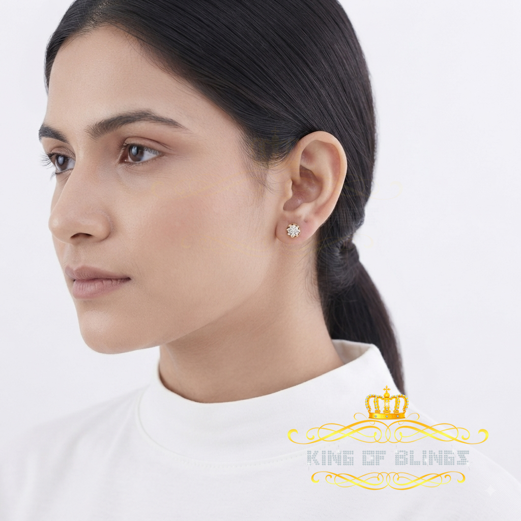 King of Blings-925 Sterling Silver Yellow 0.05ct Diamond For Men's & Women's Floral Earrings KING OF BLINGS