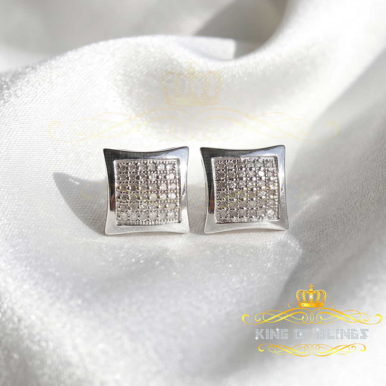 King Of Bling's Aretes Para 925 Sterling White Silver 0.20ct Diamond Women & Men Stud Earrings
