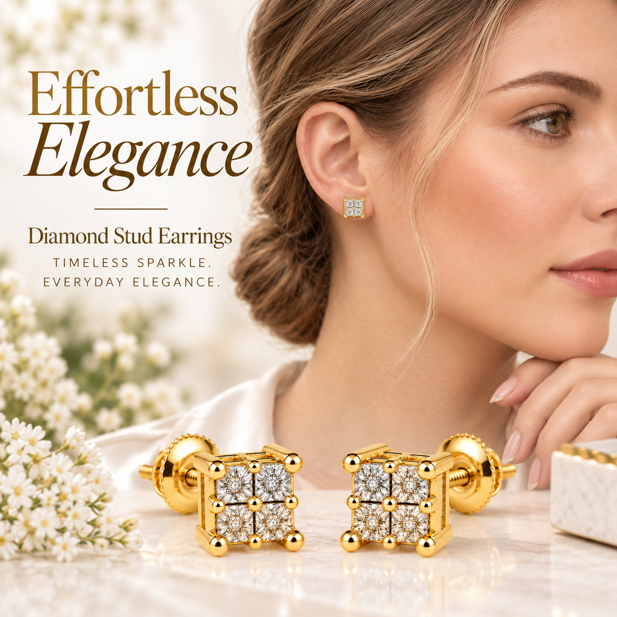 King Of Bling's 0.03ct Diamond Stud Earrings For Women Yellow 925 Sterling Silver Stud For Men KING OF BLINGS