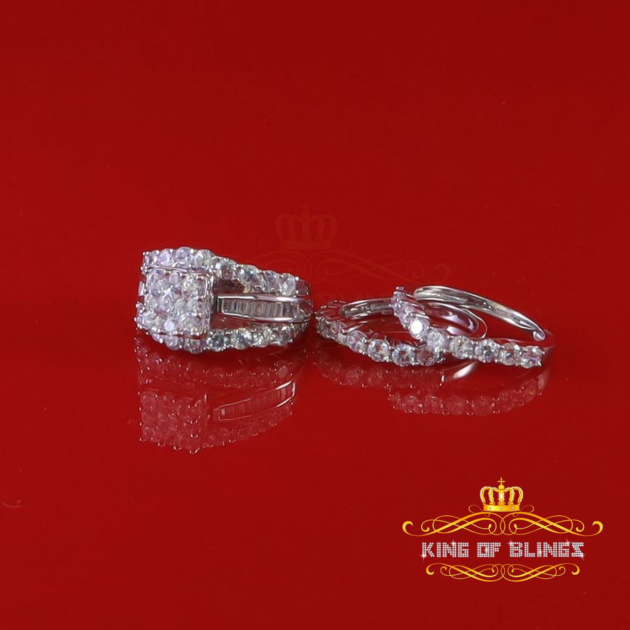 White 925 Silver 7.50ct Cubic Zirconia Piece Halo Bridal Womens Ring set Size 7