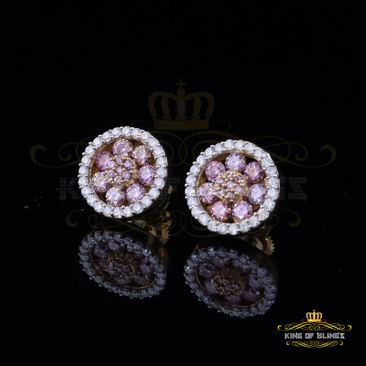 Men's/Women's 925 Silver Yellow 1.50ct VVS 'D' Pink Moissanite Round Stud Earrings