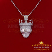Sterling 925 Silver Skull Hat Shape White Necklace Pendant 3.34ct Cubic Zirconia KING OF BLINGS