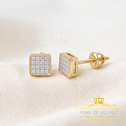 King Of Bling's 925 Yellow Sterling Silver 0.15ct Diamond For Women's & Men's Square Earrings KING OF BLINGS