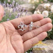 King of Bling's 0.60ct Cubic Zirconia 925 White Silver Women's Fleur de Lis Screw Back Earrings KING OF BLINGS