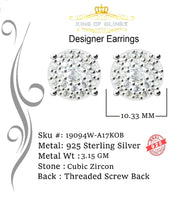 King of Blings- Aretes Para Hombre 925 White Silver1.22ct Cubic Zirconia Round Women's Earrings KING OF BLINGS