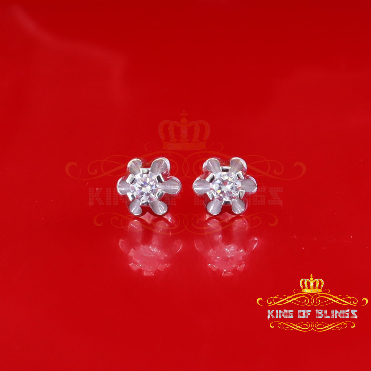 King of Bling's 925 Silver Cubic Zirconia White Round Shape Buttercup Stud 0.50ct Earrings Women