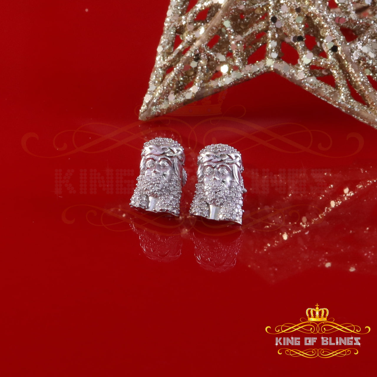 King of Bling's 0.33ct VVS 'D' Moissanite Men's/Womens 925 Silver White Jesus Stud Earrings KING OF BLINGS